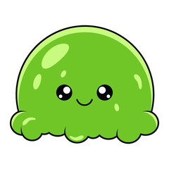 Cute kawaii green jelly. Delicious jelly cartoon character