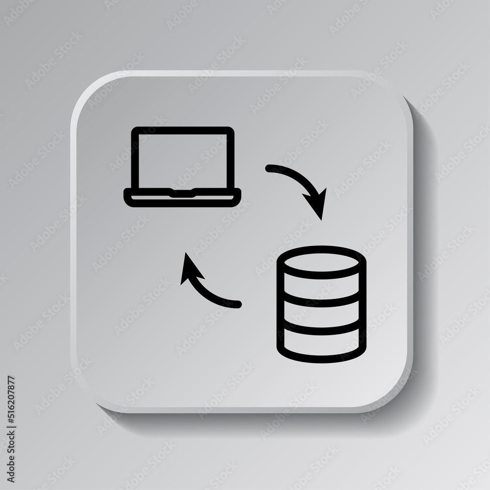 Poster data exchange, transfer icon vector. flat design. black icon on square button with shadow. grey back