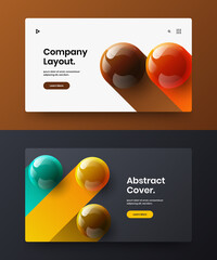 Geometric realistic spheres pamphlet concept bundle. Trendy banner design vector layout collection.