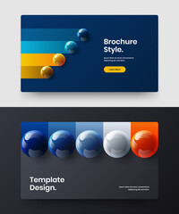 Bright realistic spheres journal cover illustration bundle. Unique leaflet vector design template composition.