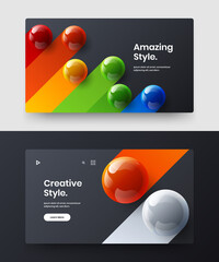 Simple realistic spheres website concept composition. Abstract handbill design vector layout set.