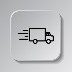 Fast delivery simple icon vector. Flat design. Black icon on square button with shadow. Grey background.ai