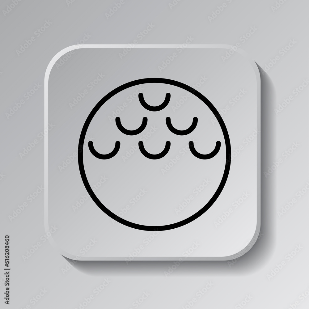 Poster golf ball simple icon vector. flat design. black icon on square button with shadow. grey background.