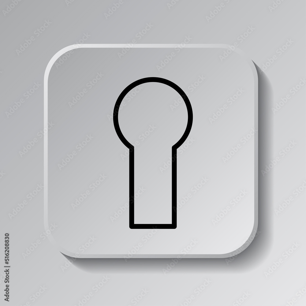 Poster keyhole simple icon, vector. flat design. black icon on square button with shadow. grey background.a