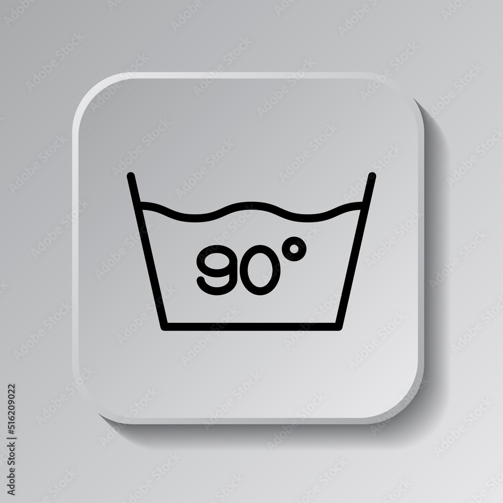 Poster laundry, 90 degrees simple icon vector. flat design. black icon on square button with shadow. grey b