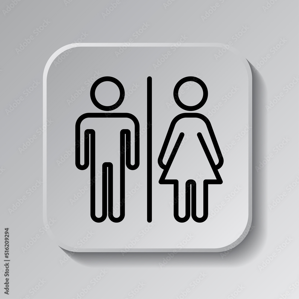 Aufkleber man, woman simple icon vector. flat design. black icon on square button with shadow. grey background