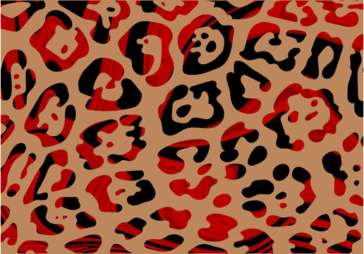 Fondo de piel de guepardo en rojo y negro sobre fondo marr&oacute;n