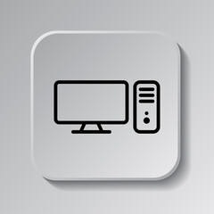 PC simple icon vector. Flat design. Black icon on square button with shadow. Grey background.ai