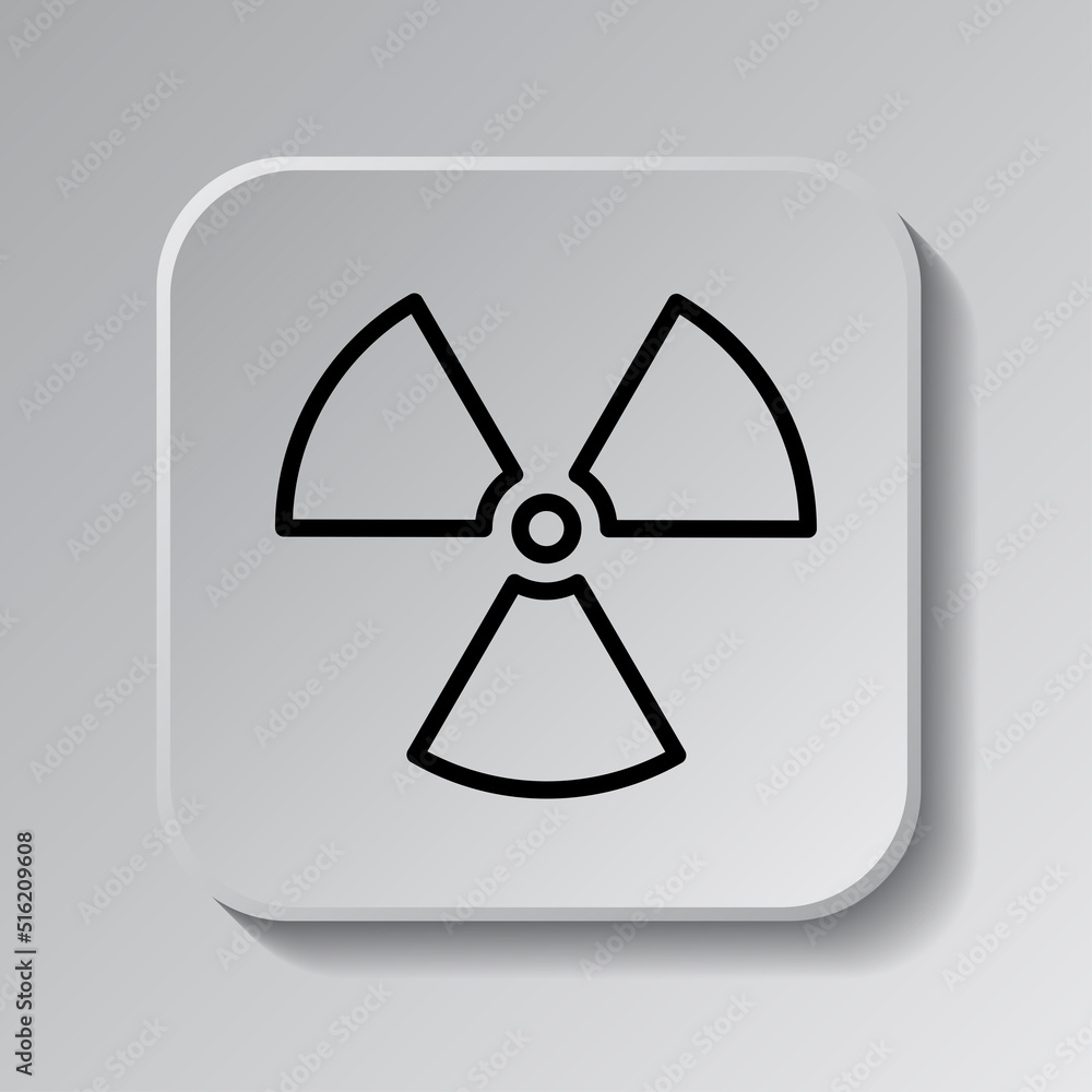 Poster radiation simple icon vector. flat design. black icon on square button with shadow. grey background.