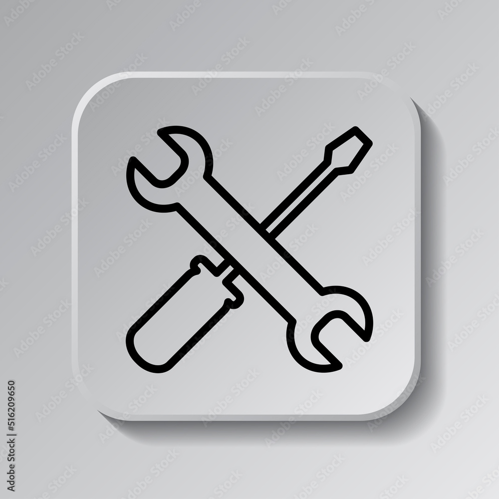 Aufkleber repair simple icon vector. flat design. black icon on square button with shadow. grey background.ai