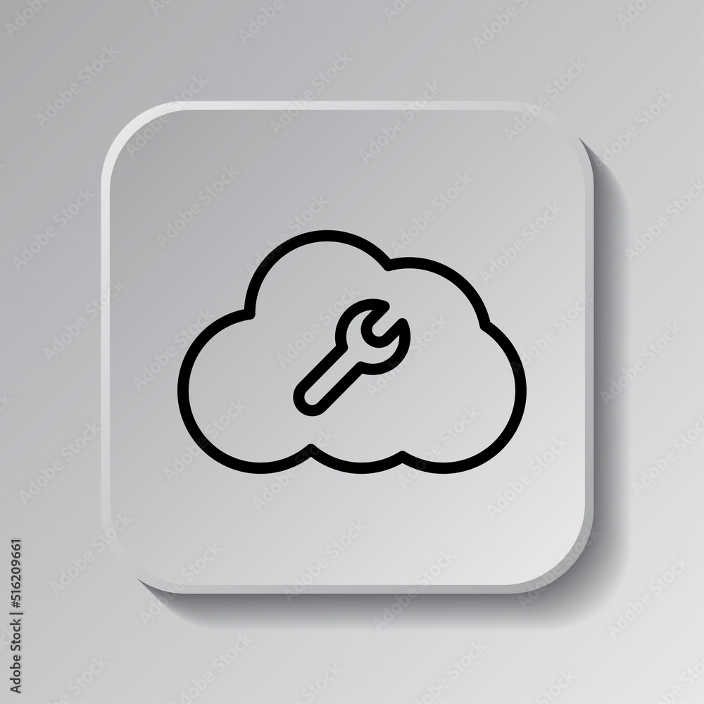Aufkleber repair, cloud simple icon vector. flat design. black icon on square button with shadow. grey backgro