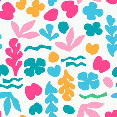 COLORFUL DOODLE FOLIAGE SEAMLESS PATTERN FOR BEACH WEAR OR GIRLS SWIM WEAR PATTERN