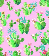 SUCCULENT SEAMLESS PATTERN IN PINK BACKGROUND