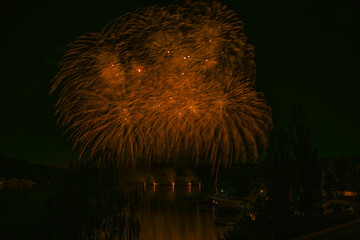 Fireworks above the water surface