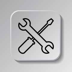 Repair simple icon vector. Flat design. Black icon on square button with shadow. Grey background.ai