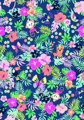 CONVERSATIONAL FLORAL TROPICAL SEAMLESS PATTERN