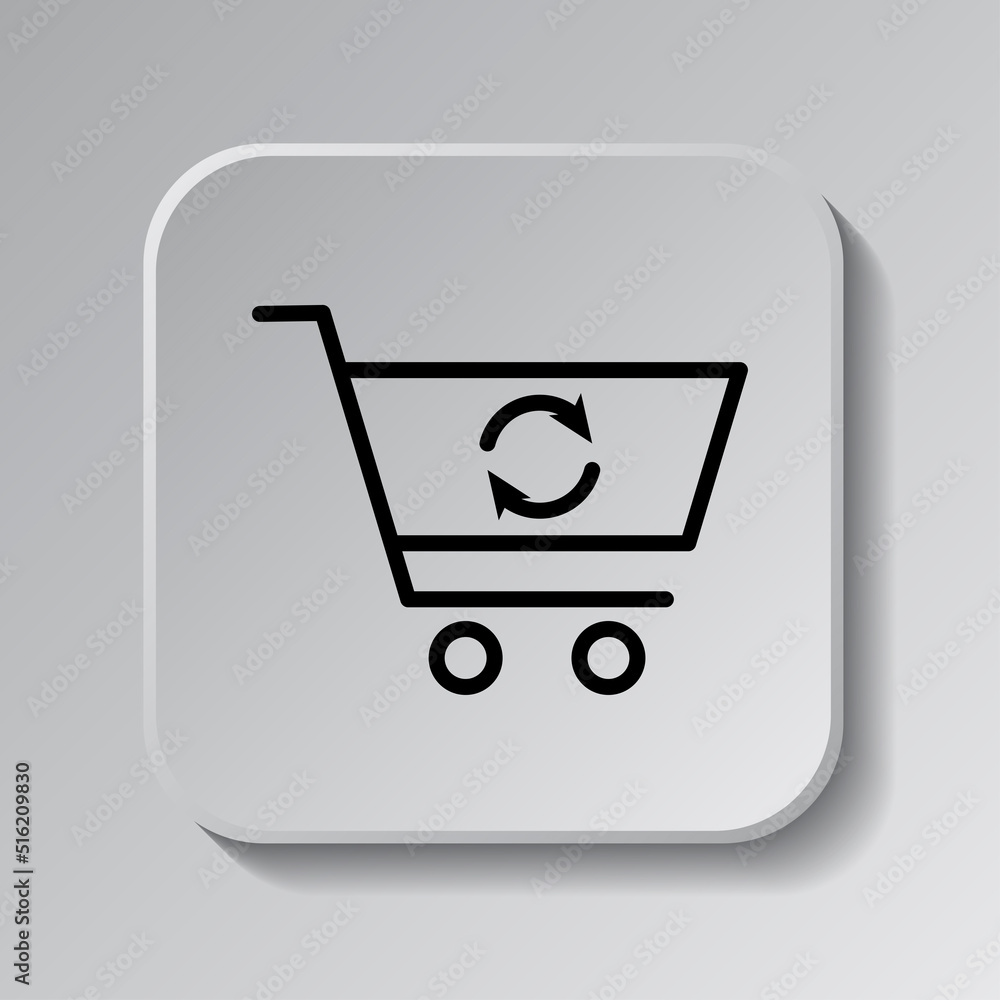 Aufkleber shopping cart, refresh, loading simple icon vector. flat design. black icon on square button with sh