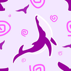 Pink pattern with whales. Seamless childish background for covers, fabric, toys, bedding, wallpaper and more