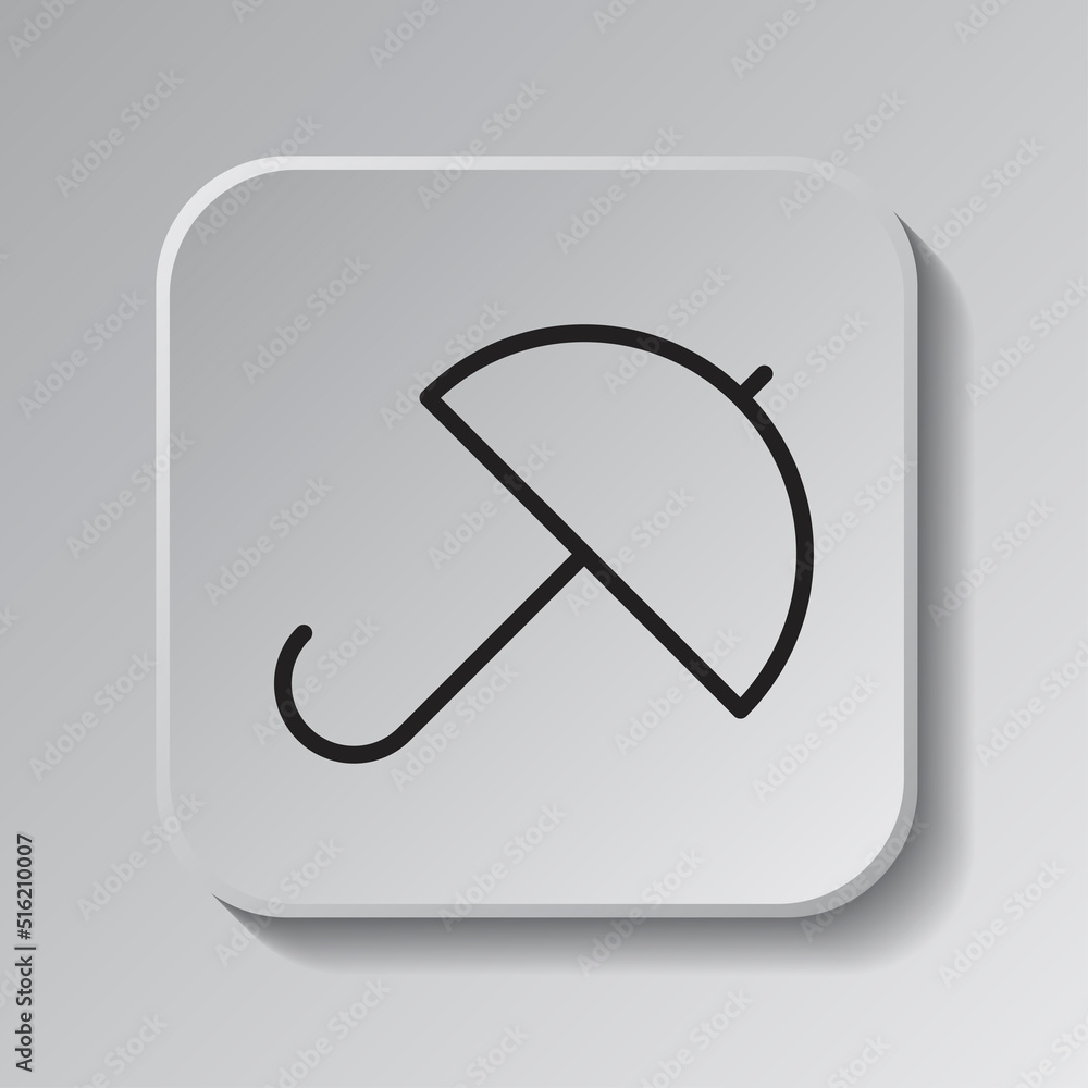 Poster umbrella simple icon vector. flat design. black icon on square button with shadow. grey background.a