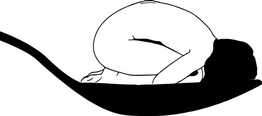  Vector illustration of a girl in a fetal position lying in the spoon  - obrazy, fototapety, plakaty