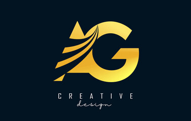 Creative golden letters AG a G logo with leading lines and road concept design. Letters with geometric design.