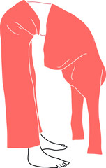 trendy illustration of a girl in a red sweater and red pants bending down