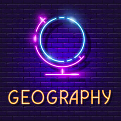 Globe vector neon sign. Geography lesson banner.
