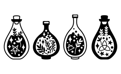 Bottles with magic potion. Halloween vector clipart