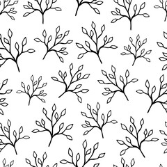 Hand drawn leaves seamless pattern.