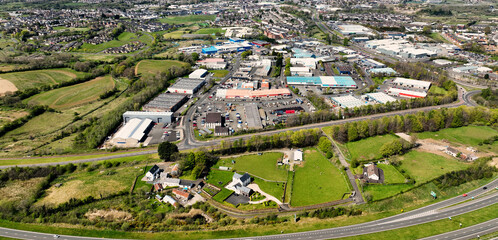 Fototapeta na wymiar Aerial photo of Pennybridge Industrial Estate and buildings Ballymena Co Antrim Northern Ireland