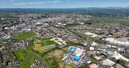 Aerial photo of Pennybridge Industrial Estate and buildings Ballymena Co Antrim Northern Ireland