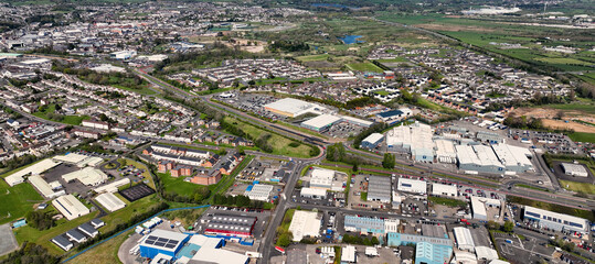 Aerial photo of Pennybridge Industrial Estate and buildings Ballymena Co Antrim Northern Ireland