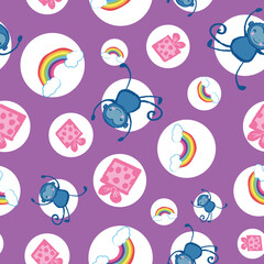 Rainbow Cloud Monkey Gift Circle Seamless Pattern