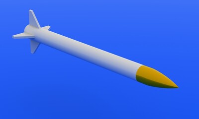 3d military guided missile isolated on orange, copy space