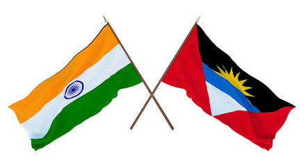 Background for designers, illustrators. National Independence Day. Flags of India and Barbuda