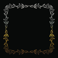 Golden Luxury Calligraphic Frame. Hand Drawn Golden Shiny Border for Menu, Sertificate, Greeting Cards or Classic Wedding Design. Vector Illustration.