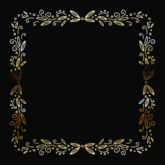 Golden Luxury Calligraphic Frame. Hand Drawn Golden Shiny Border for Menu, Sertificate, Greeting Cards or Classic Wedding Design. Vector Illustration.