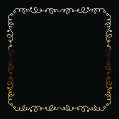 Golden Luxury Calligraphic Frame. Hand Drawn Golden Shiny Border for Menu, Sertificate, Greeting Cards or Classic Wedding Design. Vector Illustration.