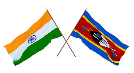 Background for designers, illustrators. National Independence Day. Flags of India and Eswatini