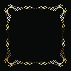 Golden Luxury Calligraphic Frame. Hand Drawn Golden Shiny Border for Menu, Sertificate, Greeting Cards or Classic Wedding Design. Vector Illustration.