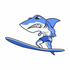 vector mascot illustration shark surfing