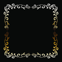 Golden Luxury Calligraphic Frame. Hand Drawn Golden Shiny Border for Menu, Sertificate, Greeting Cards or Classic Wedding Design. Vector Illustration.