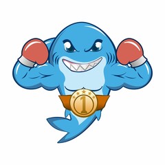vector mascot character of the shark who became boxing champion