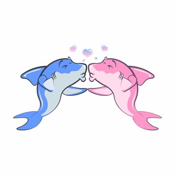 a shark mascot vector being struck by a cute and beautiful love