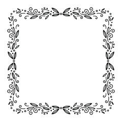 Calligraphic Hand Drawn Floral Frame. Doodle Elegant Calligraphy Design Element. Vector Illustration.