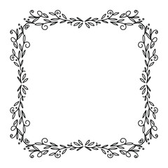 Calligraphic Hand Drawn Floral Frame. Doodle Elegant Calligraphy Design Element. Vector Illustration.