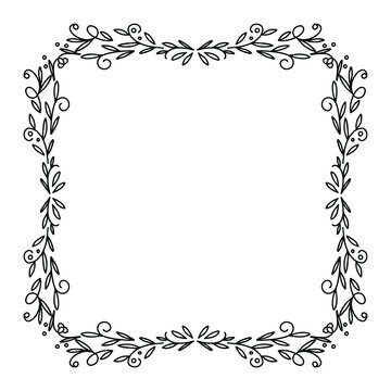 Calligraphic Hand Drawn Floral Frame. Doodle Elegant Calligraphy Design Element. Vector Illustration.