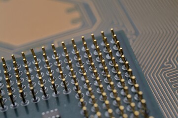 microprocessor on the background of the microcircuit of the motherboard