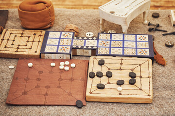 Mill and Royal Ur game, popular in ancient Roman. Reconstruction of board games from the Roman...