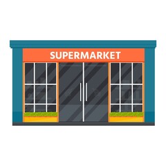 Vector flat design restaurants exterior and shops facade: book store, barber shop, supermarket, coffee. Store front window buildings icons isolated on white background. - 516216491